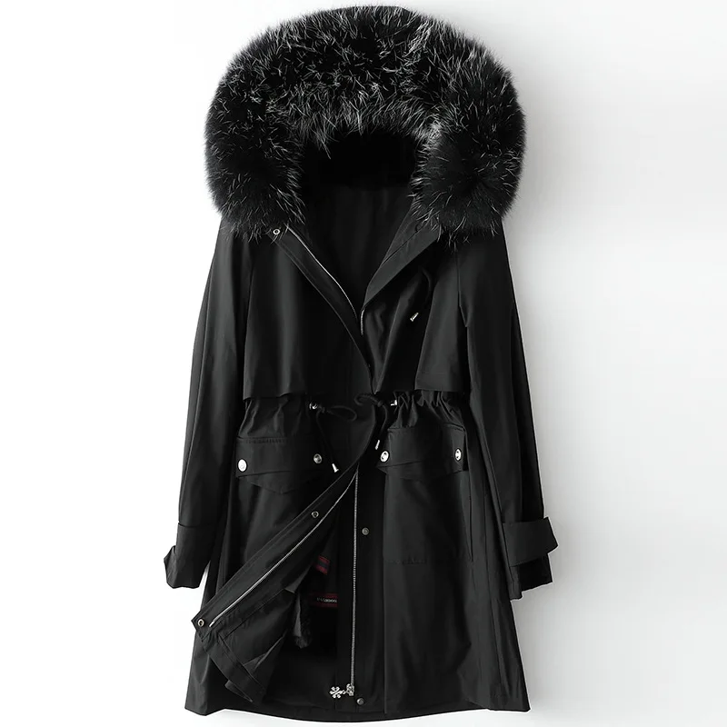 

New Autumn and Winter Rabbit Fur Coat Liner Rabbit Fur Fur Female Raccoon Fur Collar Hooded Jacket Fur Jacket Women Coat