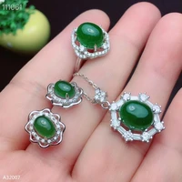 kjjeaxcmy 925 sterling silver natural hetian biyu girls pendant necklace ring earring 3 piece set plant leaf luxury support test