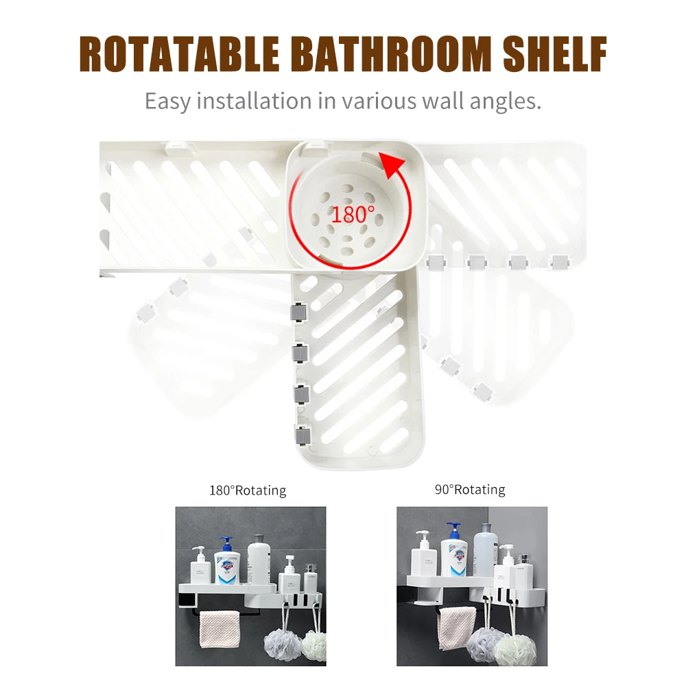 Bathroom Corner Shelf No Drilling Wall-mounted Storage Rack Holder Cabinets with Hooks 2 Tier Basket Sink | Дом и сад