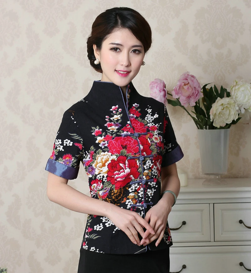 Костюм Тан из хлопка и льна рубашка улучшенный Ципао с короткими рукавами топы