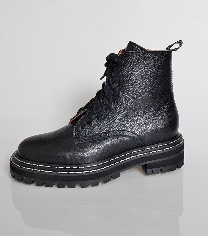 Женские мотоциклетные ботинки из натуральной кожи на низком каблуке|Женские