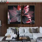 Плакат на холсте с изображением листьев черного и Красного растений, абстрактная картина для украшения гостиной в скандинавском стиле