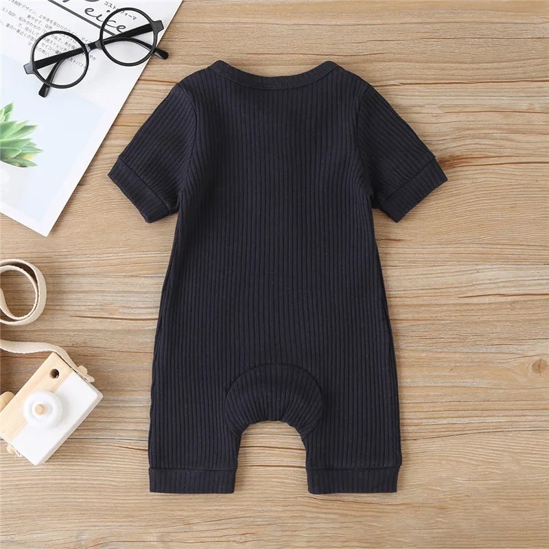 Baby Summer Clothing Infant Boy Ribbed Solid Romper Short Sleeve Jumpsuit Girl Knitted Stylish Cotton Sunsuit Newborn Bodysuit