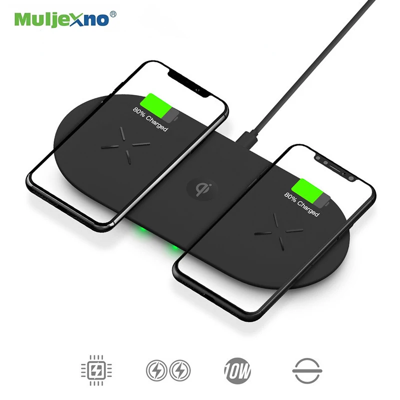 10 Вт Быстрое двойное Беспроводное зарядное устройство для iPhone X XS Max XR 8 samsung S10 S9 3 в