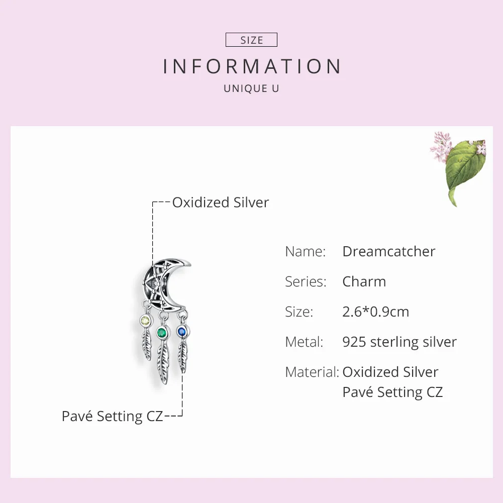 MOWIMO 100% Real Sterling Silver Moon Dreamcatcher Dangle Charms Fit Original Bracelet & Bangle Pendant Beads BKC1232 | Украшения и