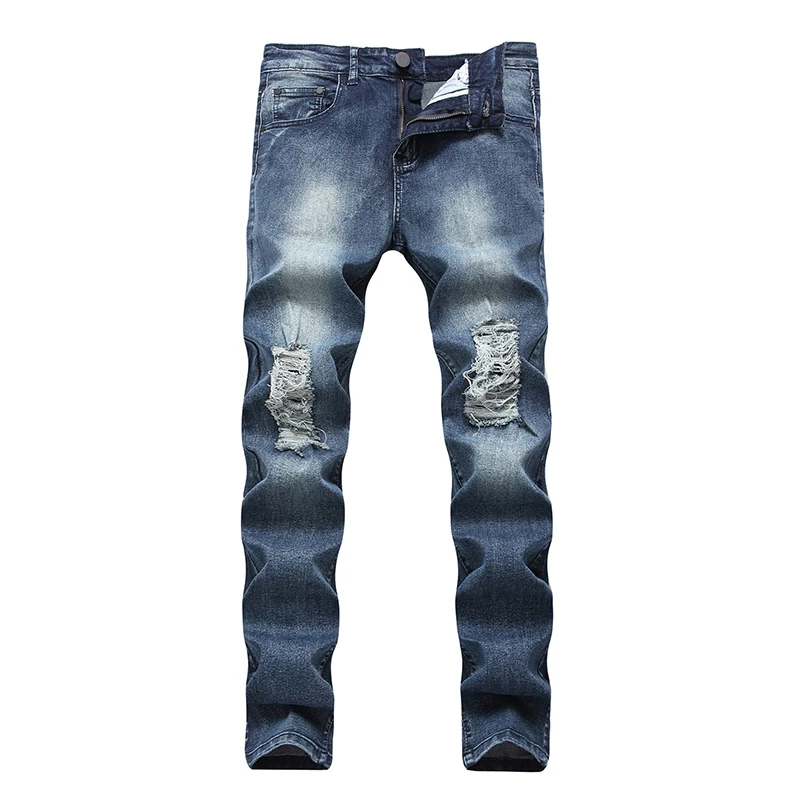 Фото Мужские повседневные модные джинсовые штаны с дырками на - купить