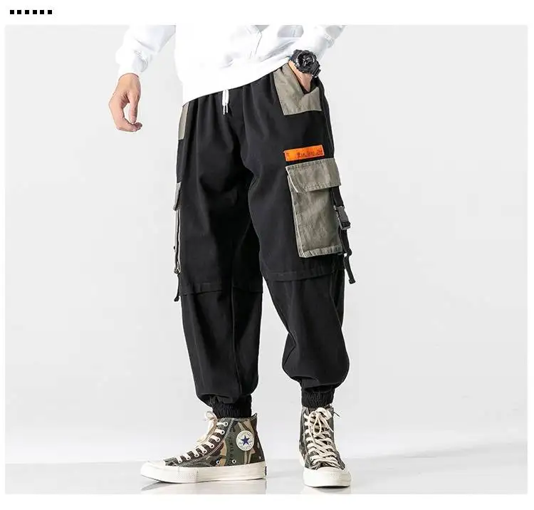 2019 Ins Korean Spring Hip Hop Joggers Men Black Harem Pants Multi-pocket Ribbons Man Sweatpants Streetwear Casual Mens | Мужская одежда
