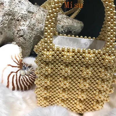 

design paragraph pearl heavy metal beads handbag pearls bag beading box totes bag Vintage Female Top-handle Wholesale