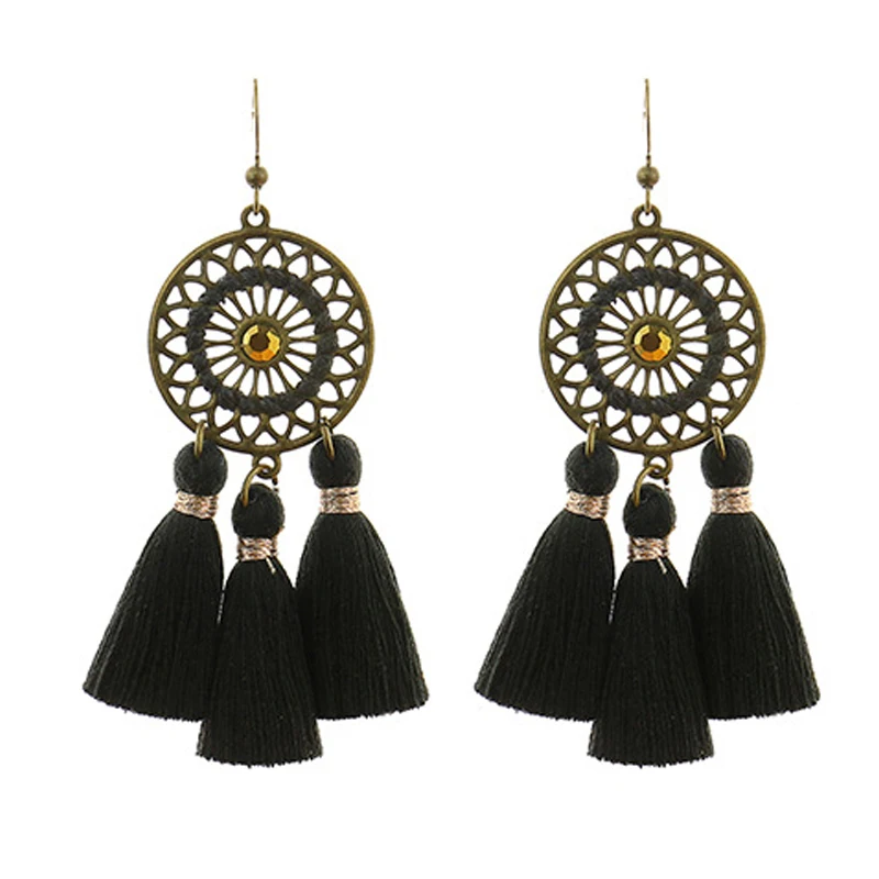 

Retro Bohemian Necklace Earring Set for Women Long Tassels Hollow
