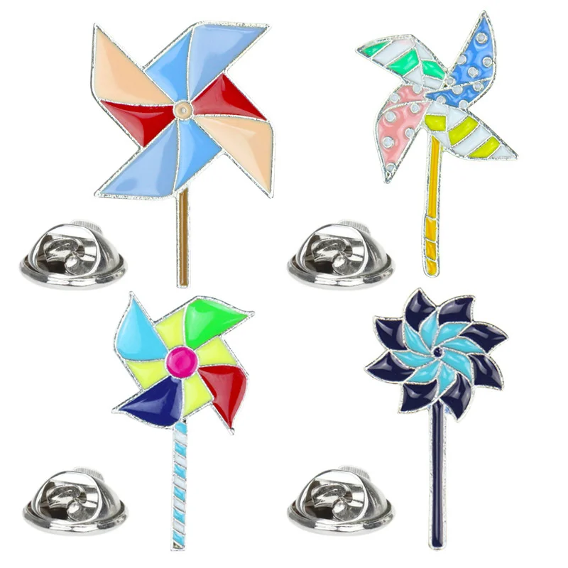 

Four cartoon children's small windmill personality badges DIY metal brooches on children's clothing backpacks color dripping