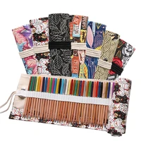 canvas 72 holes pencil case school supplies art pen bag pouch student pen wrap roll makeup cosmetic brush pen storage stationery