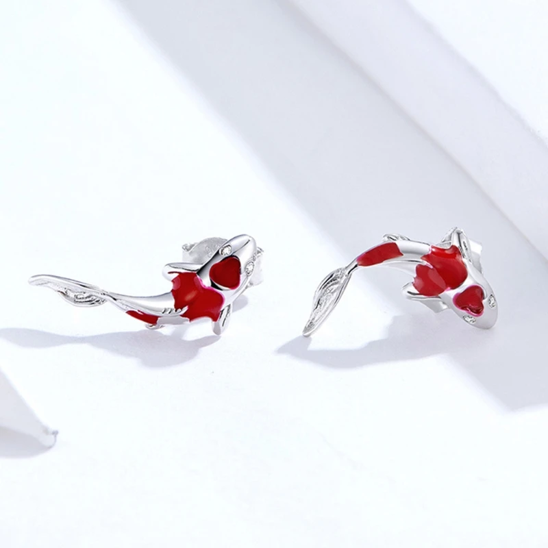 

Lucky Koi Red Enamel Stud Earrings Fish Ear Studs Valentine's Day Jewellery Gift 83XF