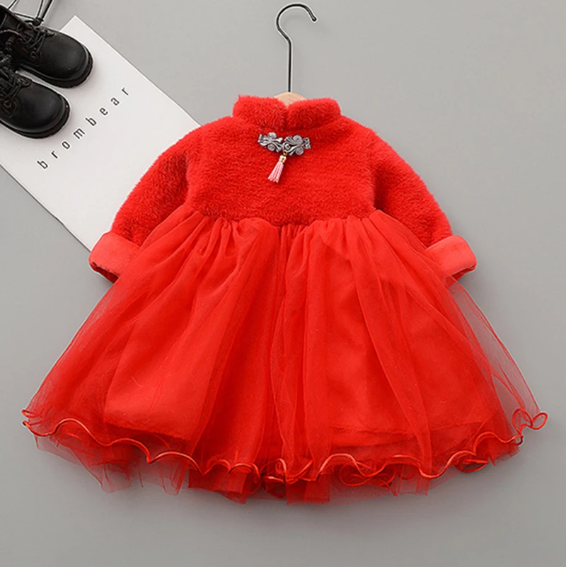 Новое осенне зимнее платье для малышей в китайском стиле теплое вязаное с