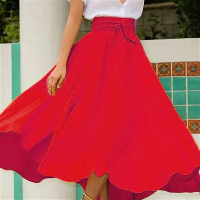 

Sweet Women High Waist Skirts 2019 Newest Ladies Solid Color Flared Pleated Long Maxi Skirt Full Length Skirts Casual Costume