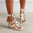 Женские классические туфли-лодочки 2021 металлические штифты заклепки на высоких каблуках с ремешками Galdiator сандалии с пряжкой ремешком на щиколотке