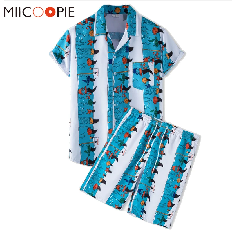 

Ocean World Funny Print Men Women Beach Wear 2021 Summer Brand Hawaiian Shirts +Print Beach Shorts Couples Clothes 2 Piece Sets