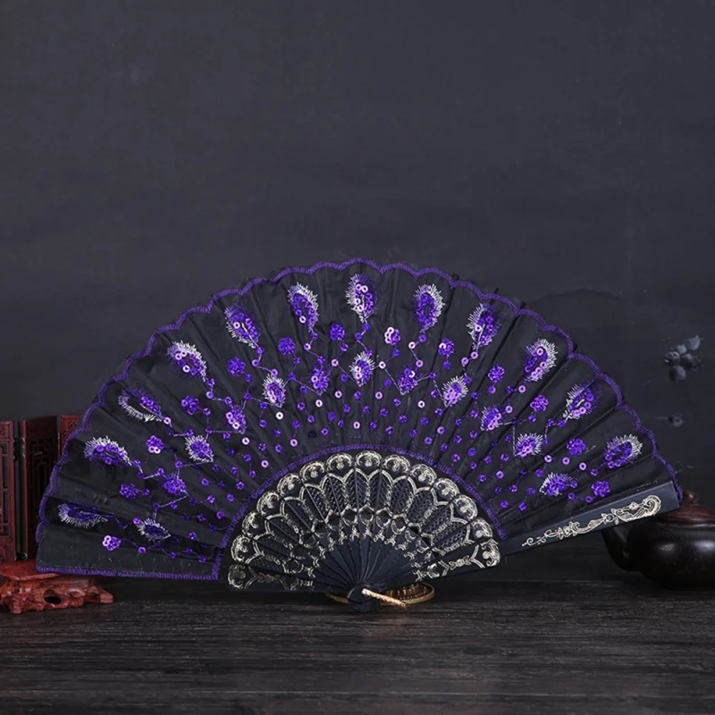Складной веер в китайском стиле с вышивкой блестками|Декоративные вееры| |