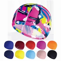 multi colors prints men women fabric swimming cap swim pool water sports bathing elastic nylon caps hat turban for adults unisex