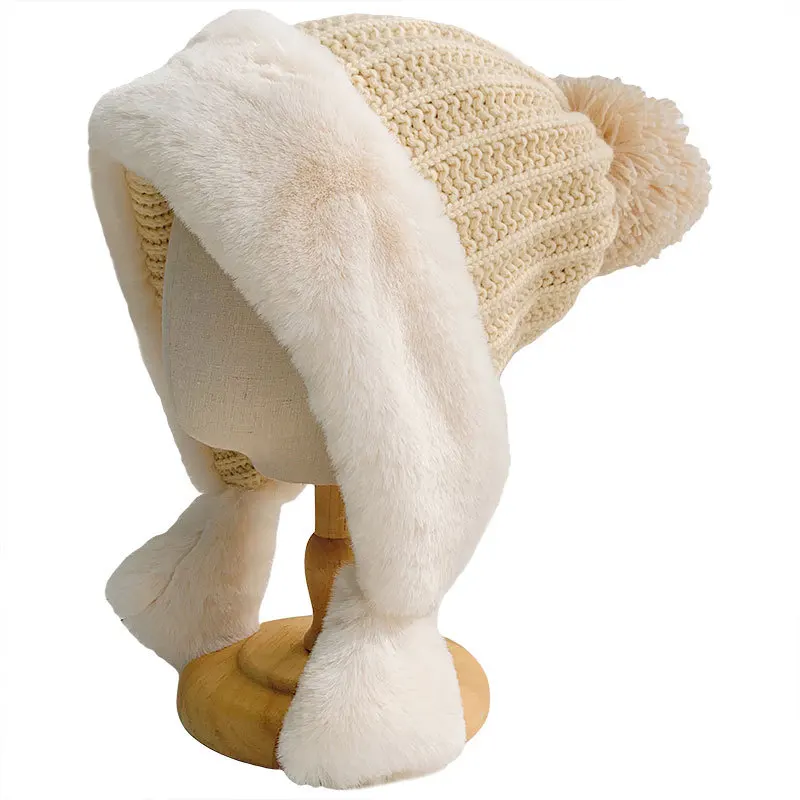 

Winter Knitted Hat Women Soft Keep Warm Beanies Female Plus Velvet Fashion Pompom Knit Cap Outdoor Warm Casual Hat Skullies