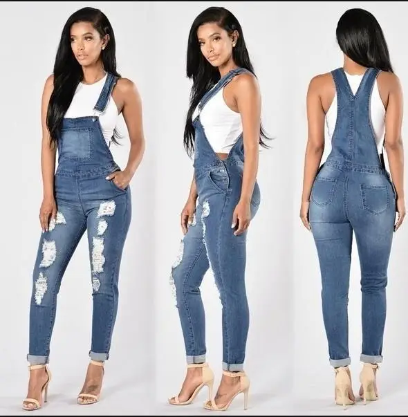 

Ladies Jumpsuit Casual Denim Ripped Pants Adjustable Jeans Jumpsuit Jumpsuit Ripped Fashion Stretch One-Piece Denim Strap Pants