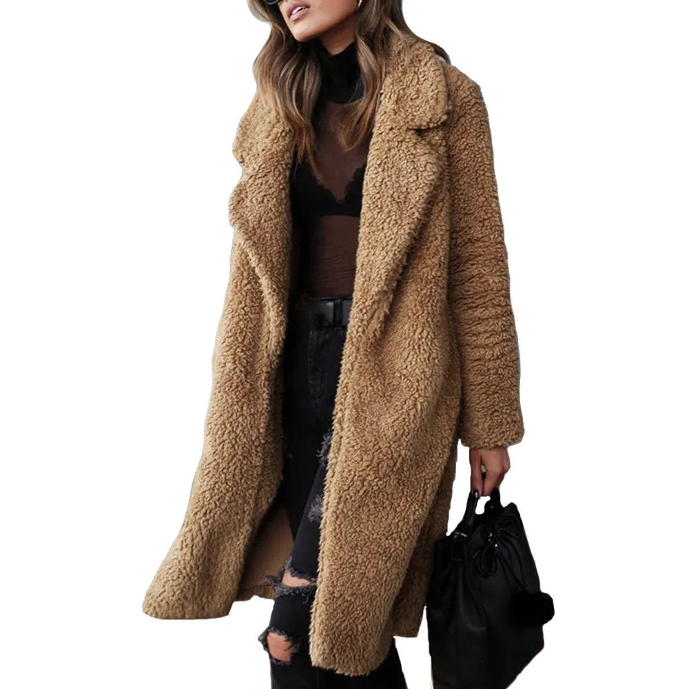 2021 Autumn Warm Winter Coat Woman Thick Faux Fur Coat Ladies Solid Oversized Teddy Jacket Female Casual Plush Long Coat Outwear