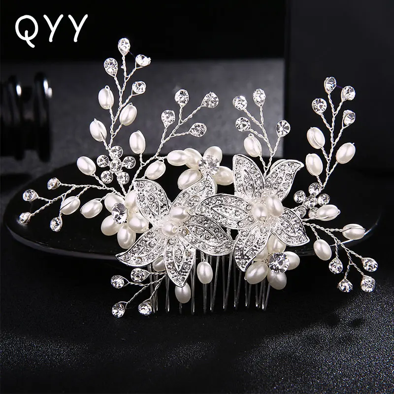 

QYY Handmand Pearl Flower Hair Combs Wedding Hair Accessories for Women Bridal Head Jewelry Bride Ornament Headdress Gift
