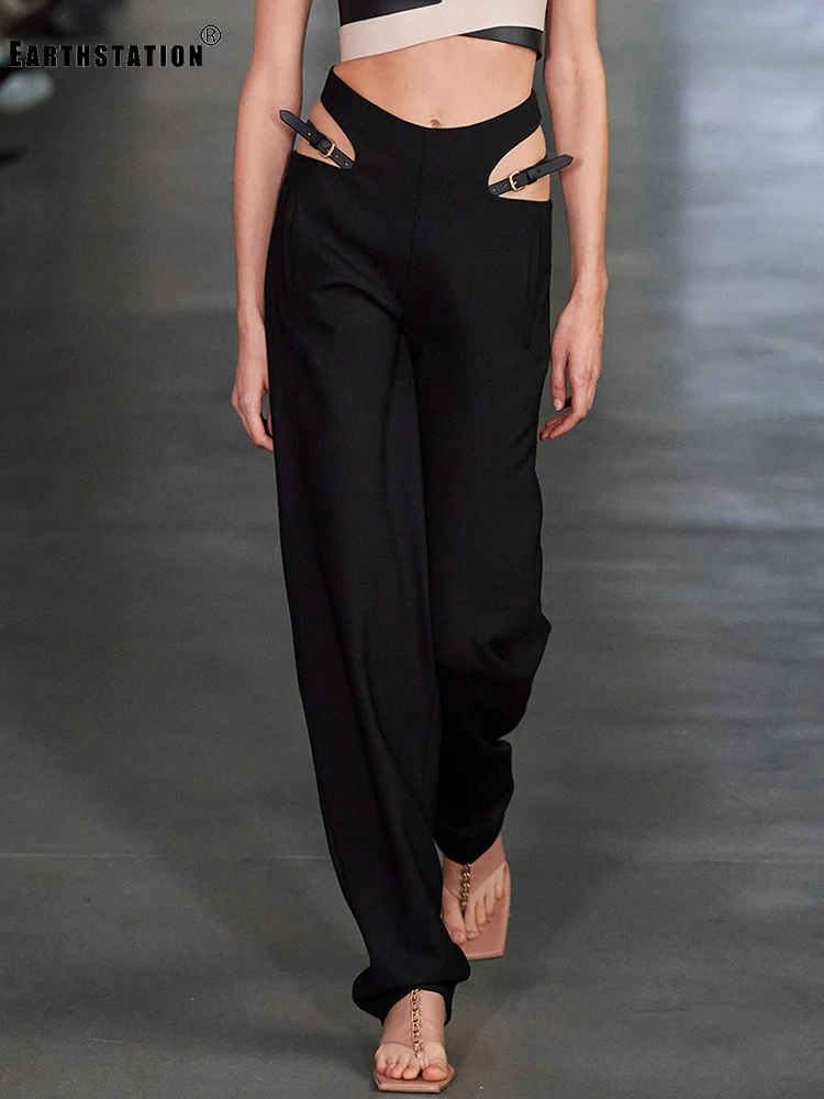 Подиумный стиль пикантные свободные широкие брюки с высокой талией украшенные