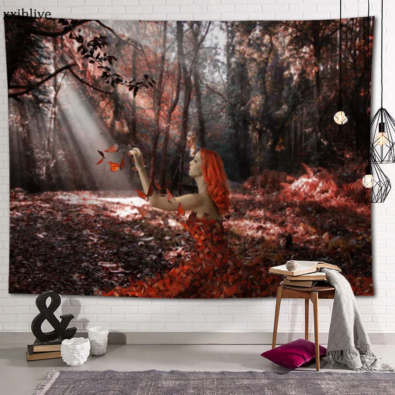 

Hot Sale Custom Fantasy Forest Tree Art Printed Tapestry Background Decorative Tapestry Various Sizes Wall Hanging Decor