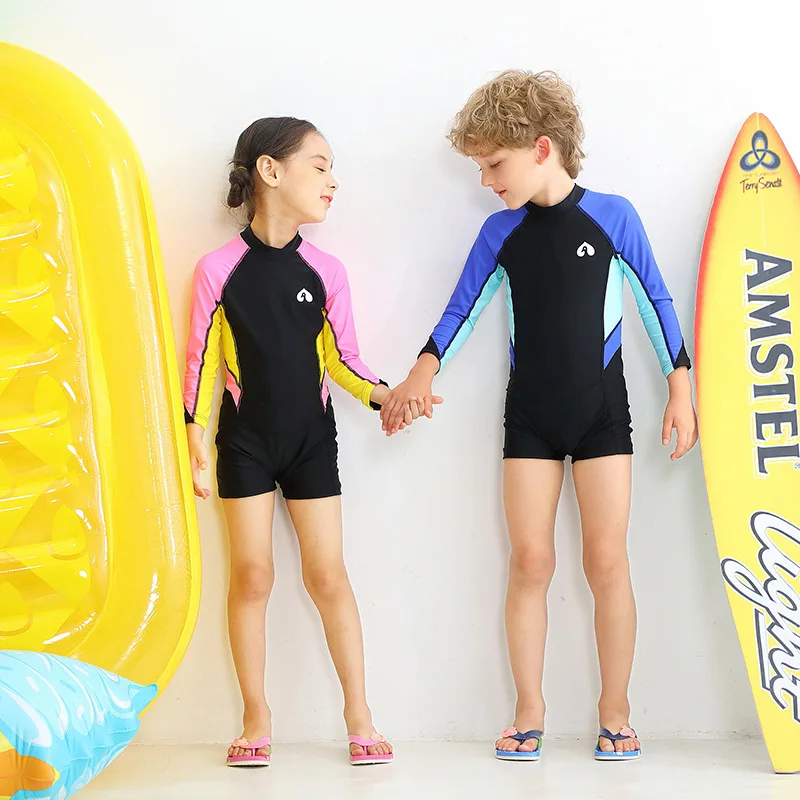 Детский купальный костюм цельнокроеная одежда для плавания с длинными рукавами