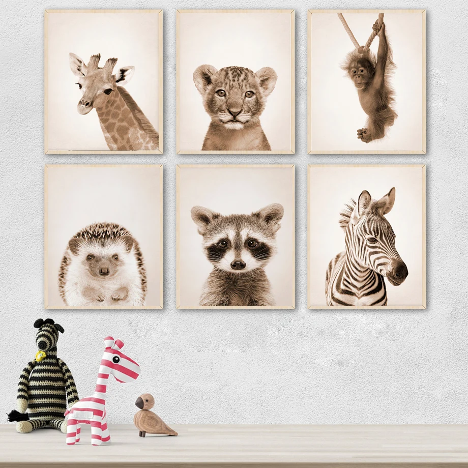 

Giraffe Zebra Raccoon Lion Monkey Wall Art Canvas Painting Nordic Posters And Prints Animal Wall Pictures Baby Kids Room Decor