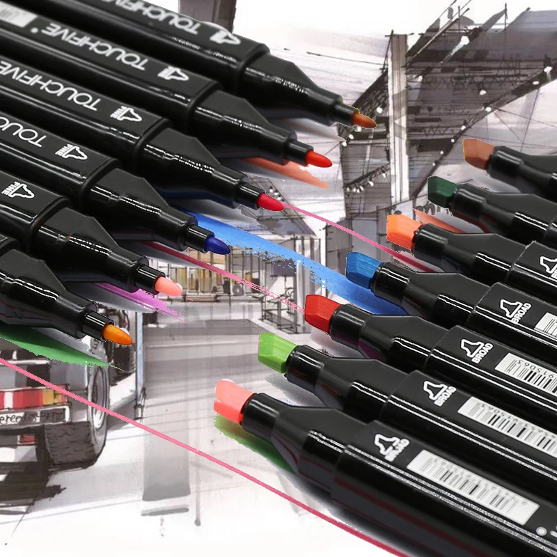 Маркеры TOUCHFIVE 30/40/60/80 цветов двухсторонние спиртовые графические эскизные