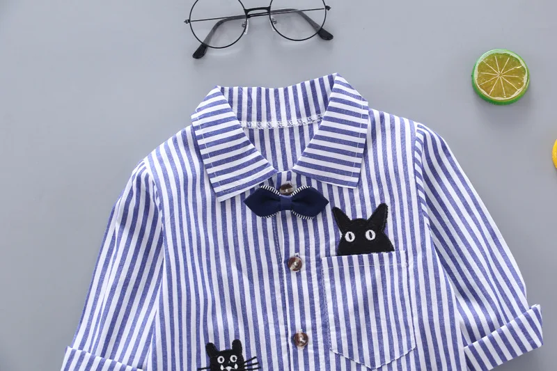 

New Fashion Baby Striped Long Sleeve Shirt with Bow Tie Boys Girls Top Children Spring and Autumn Overshirt Kids Clothes