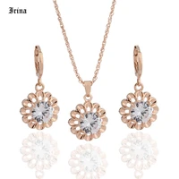 irina jewerly sets for women with white zircon rose gold color flower funny earrings fashion jewelry necklace pendant set