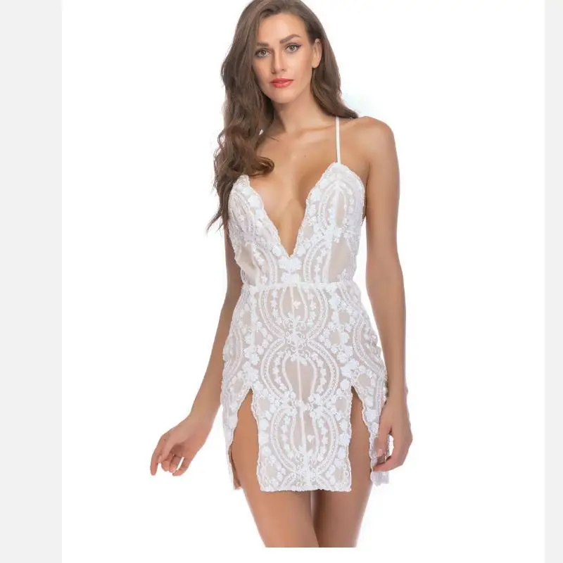 Sexy V Neck Gold Sequined Party Without backrest Backless Dress Lining Bodycon intermediate sleeve Night Club Mini G26 | Женская одежда