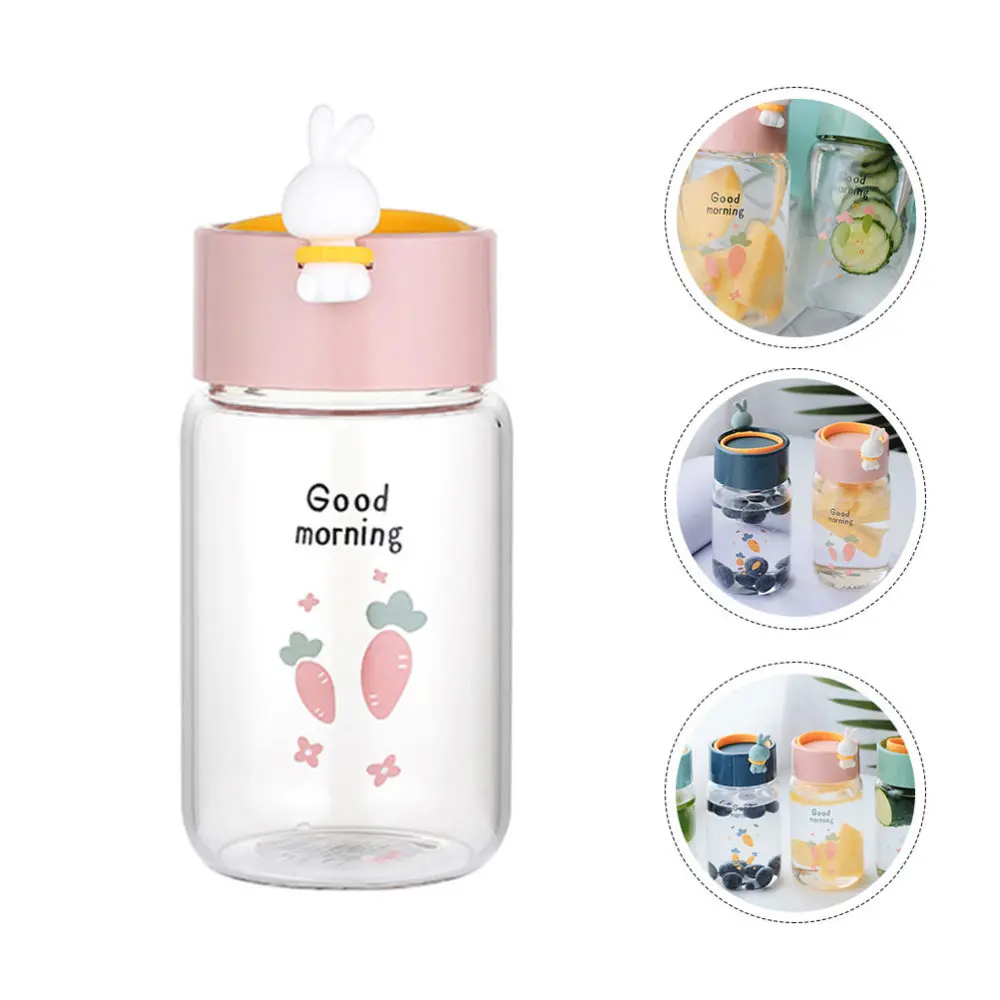 

1pc Glass Water Bottle Lovely Cartoon Style Drinking Cup Water Drinking Bottle