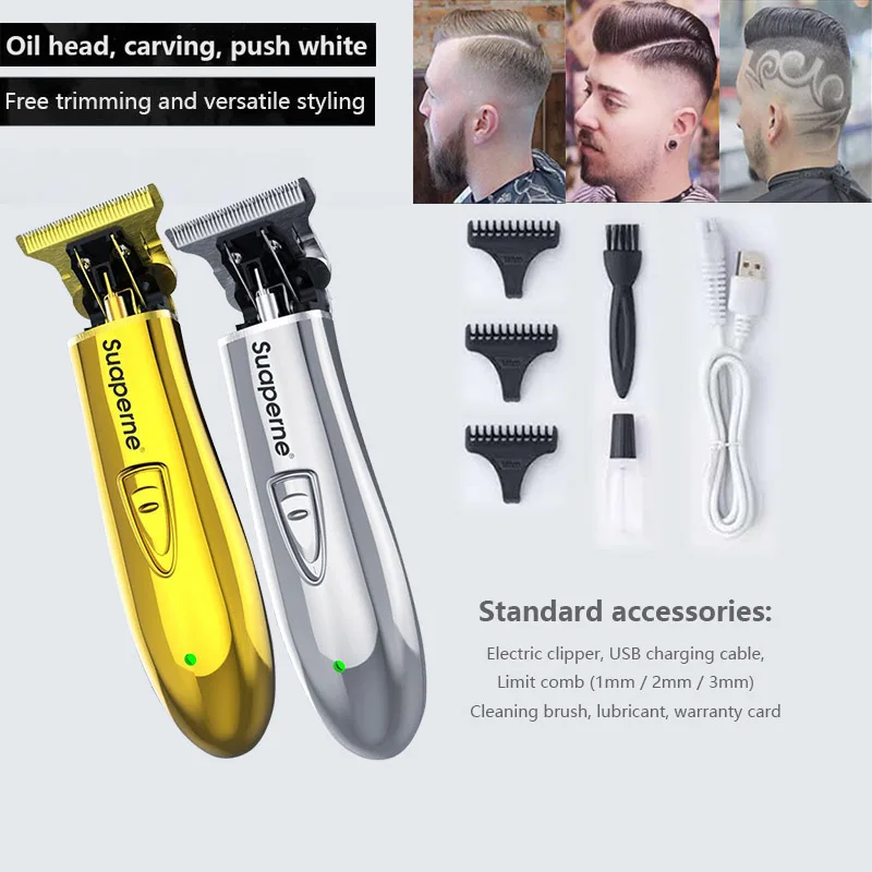 Rechargeable Hair Clipper Barber Trimmer For Men Hair Salon Professional Oil Head Retro Score Carving Trimming Electric Clipper