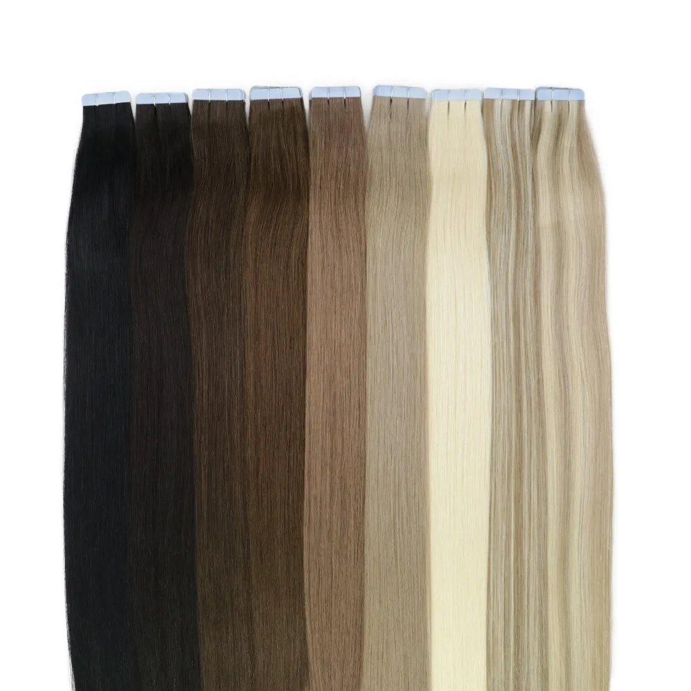 MRSHAIR, накладные волосы на двойной ленте, густые Человеческие волосы Remy, прямые, вплетенные на клейкой основе, бесшовные волосы блонд 1"-22"