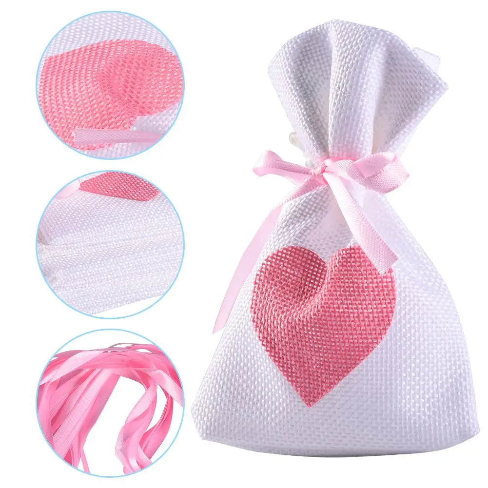 

pcs 95145 CM Linen Pouch Heart Pattern Drawstring Linen Bags Wedding Gift Bags Jewelry Bag Wedding Favor Bags sweetie
