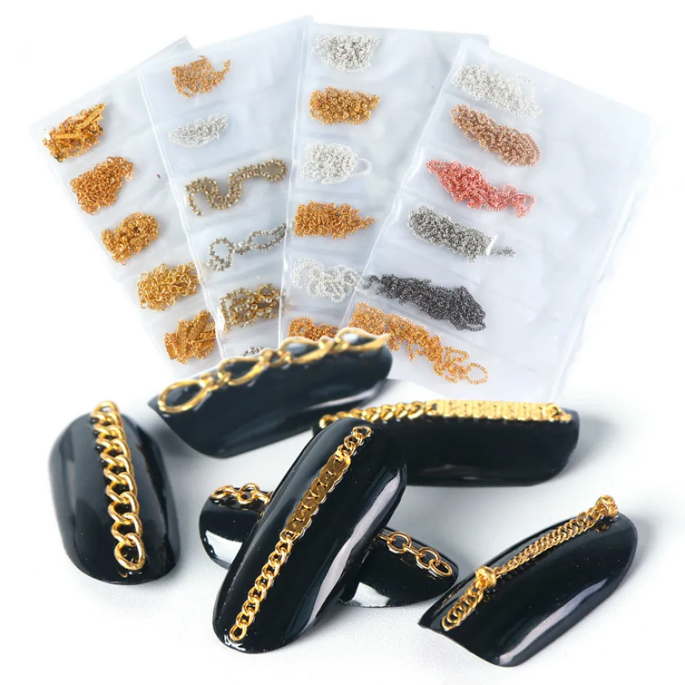 Модные 3D Золотой Серебряный ноготь с металлической цепью цепь стального шарика в