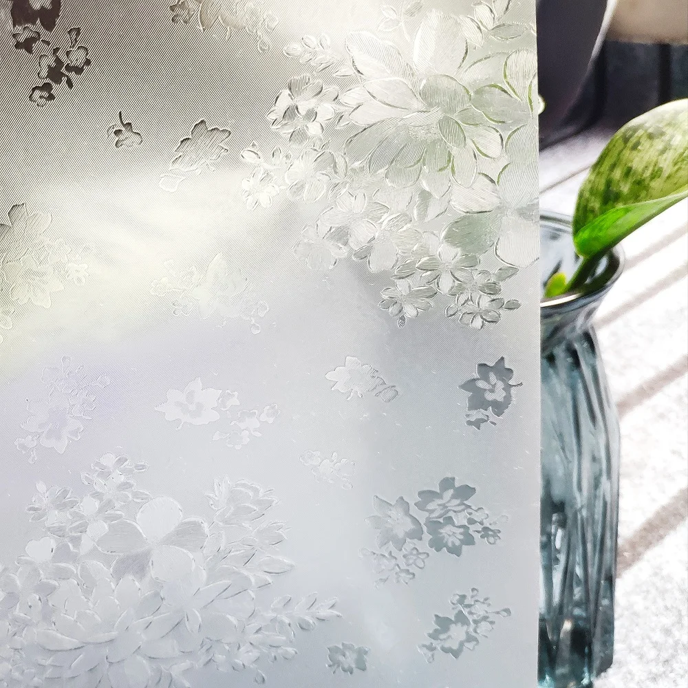 

100cm Length Static Cling Glass Film Vinyl Flower Clumps Frosted Privacy Protection Decorative Window Foil For Home Office Store