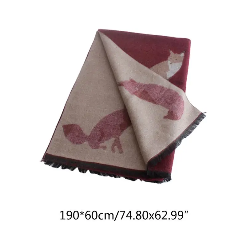 

Winter Pashmina Shawl Wrap Cute Forest Animal Print Double Sided Tassels Scarf L4ME