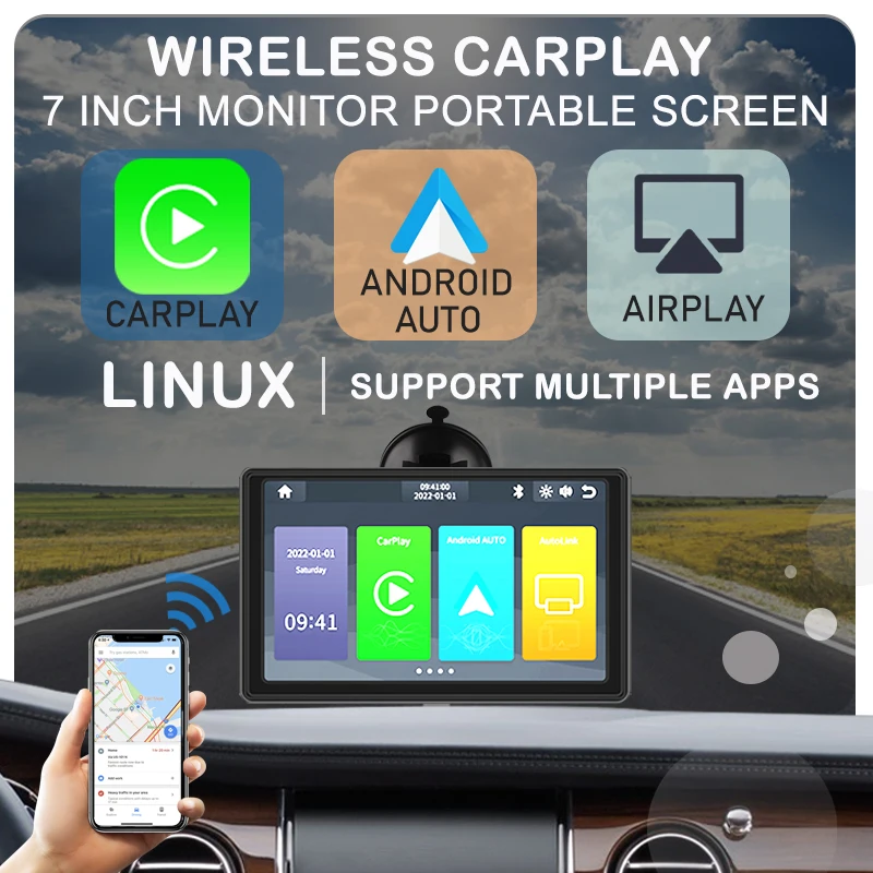 

DLC 7 Inch Touch Screen Car Portable Wireless Apple CarPlay Tablet Android Stereo Multimedia Bluetooth Navigation HD1080 Radio