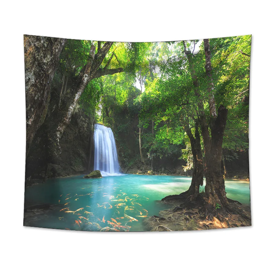 

A Forest Waterfall Tapestry Wall Hanging Sandy Beach Picnic Rug Camping Tent Sleeping Pad Home Decor Bedspread Sheet Wall Cloth