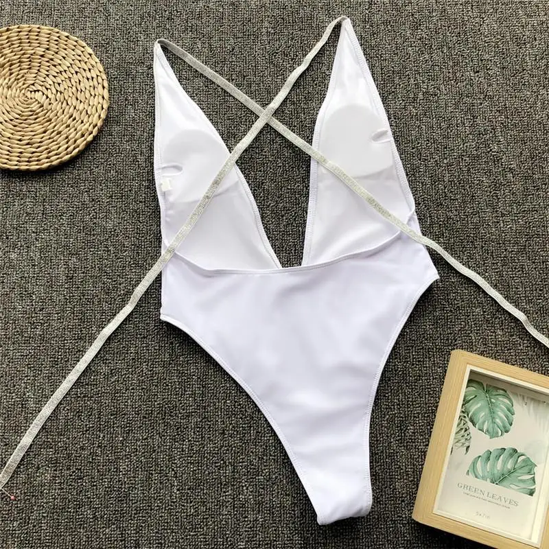 2020 блестящий длинный ремень вокруг глубокий v-образный Вырез Цельный купальник