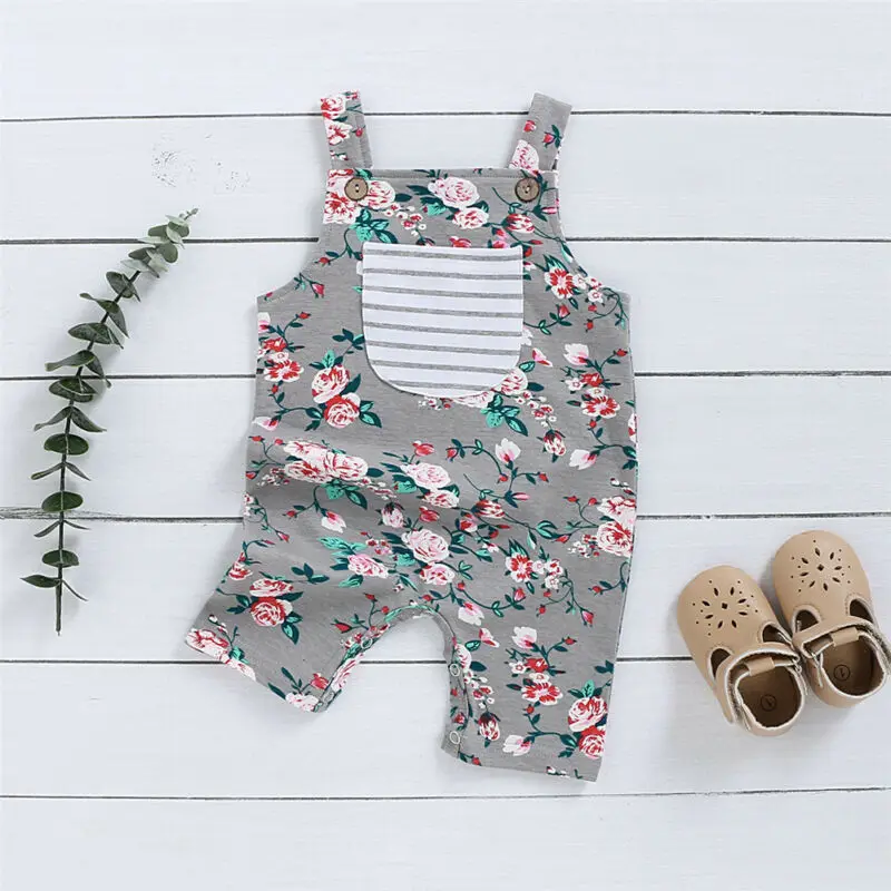 Одежда с цветочным принтом для маленьких девочек комбинезон без рукавов
