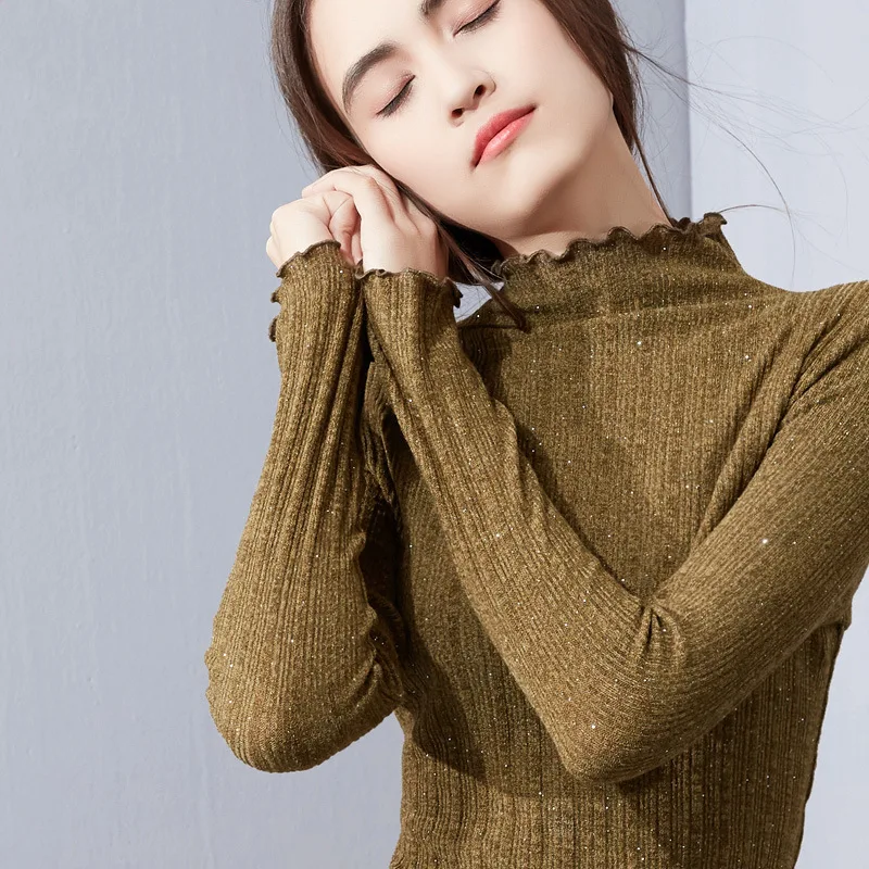 Модный свитер с оборками на осень и зиму новинка 2019 женский эластичный