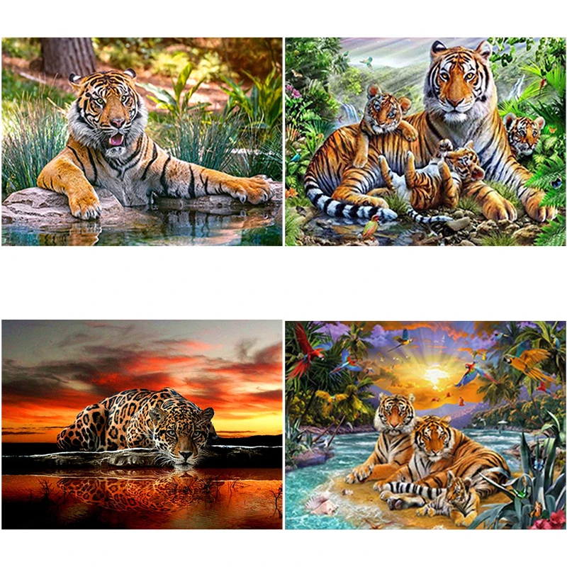 

DIY 5D Diamond Painting Tiger Picture of Rhinestones Diamond Embroidery Animals Full Round Mosaic Cross Stitch Wall Decor
