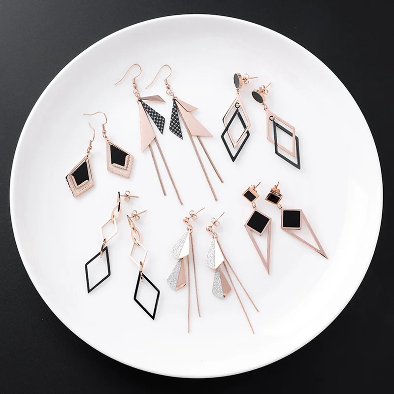 Женские Висячие серьги из нержавеющей стали длинные висячие с геометрическим