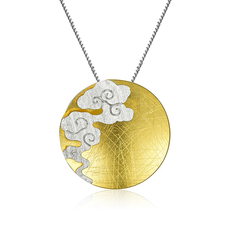

Lotus Fun Real 925 Sterling Silver Fine Jewelry Creative Design Oriental Element Vintage Cloud Round Pendant without Necklace