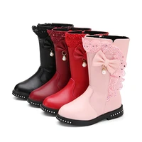 2021 new winter boots for 5 15y kids girl pink butterfly knot lace platform big kid boots baby and toddler soft high knee boots